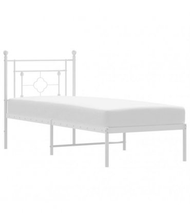 vidaXL Metal Bed Frame without Mattress with Headboard White 75x190cm — Size: 75 x 190 cm — V0671975636