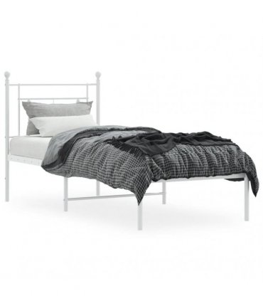 vidaXL Metal Bed Frame without Mattress with Headboard White 75x190cm — Size: 75 x 190 cm — V0671975636