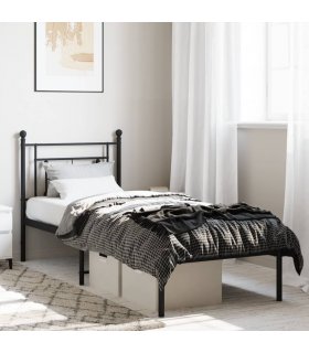 vidaXL Metal Bed Frame without Mattress with Headboard Black 75x190cm — Size: 75 x 190 cm — V0671975639