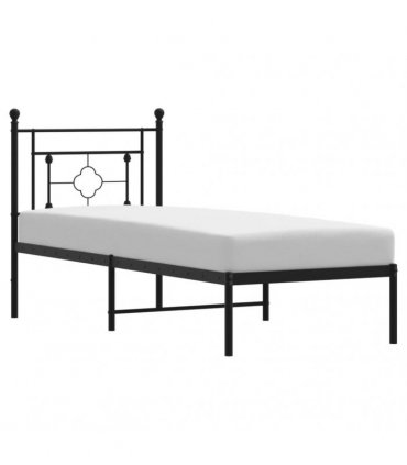 vidaXL Metal Bed Frame without Mattress with Headboard Black 75x190cm — Size: 75 x 190 cm — V0671975639