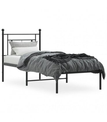 vidaXL Metal Bed Frame without Mattress with Headboard Black 75x190cm — Size: 75 x 190 cm — V0671975639