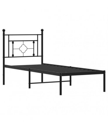 vidaXL Metal Bed Frame without Mattress with Headboard Black 75x190cm — Size: 75 x 190 cm — V0671975639