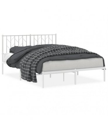 vidaXL Metal Bed Frame without Mattress with Headboard White 140x190cm — Size: 140 x 190 cm — V0671975657
