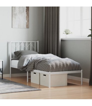 vidaXL Metal Bed Frame without Mattress with Headboard White 75x190cm — Size: 75 x 190 cm — V0671975660