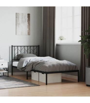 vidaXL Metal Bed Frame without Mattress with Headboard Black 90x190cm — Size: 90 x 190 cm — V0671975671