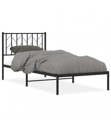 vidaXL Metal Bed Frame without Mattress with Headboard Black 90x190cm — Size: 90 x 190 cm — V0671975671