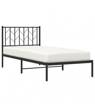 vidaXL Metal Bed Frame without Mattress with Headboard Black 90x190cm — Size: 90 x 190 cm — V0671975671