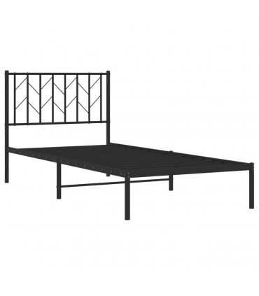 vidaXL Metal Bed Frame without Mattress with Headboard Black 90x190cm — Size: 90 x 190 cm — V0671975671