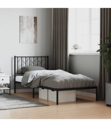 vidaXL Metal Bed Frame without Mattress with Headboard Black 90x200cm — Size: 90 x 200 cm — V0671975672