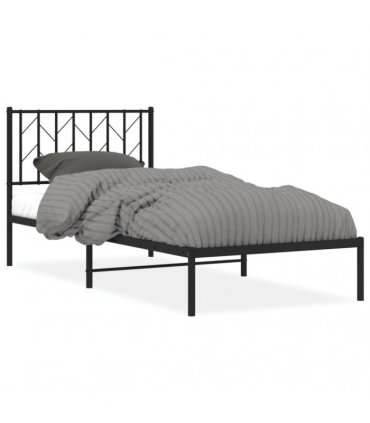 vidaXL Metal Bed Frame without Mattress with Headboard Black 90x200cm — Size: 90 x 200 cm — V0671975672