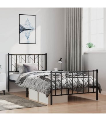 vidaXL Metal Bed Frame without Mattress with Footboard Bla — Size: 100 x 200 cm, Model: with headboard & footboard — V0671975694