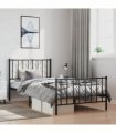 vidaXL Metal Bed Frame without Mattress with Footboard Bla — Size: 100 x 200 cm, Model: with headboard & footboard — V0671975694