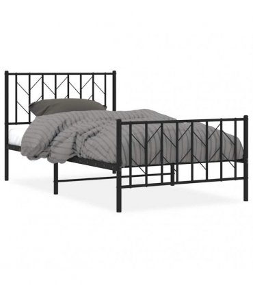 vidaXL Metal Bed Frame without Mattress with Footboard Bla — Size: 100 x 200 cm, Model: with headboard & footboard — V0671975694