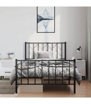 vidaXL Metal Bed Frame without Mattress with Footboard Bla — Size: 100 x 200 cm, Model: with headboard & footboard — V0671975694