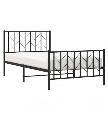 vidaXL Metal Bed Frame without Mattress with Footboard Bla — Size: 100 x 200 cm, Model: with headboard & footboard — V0671975694