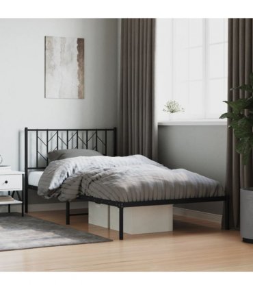 vidaXL Metal Bed Frame without Mattress with Headboard Black 107x203cm — Size: 107 x 203 cm — V0671975701