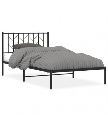 vidaXL Metal Bed Frame without Mattress with Headboard Black 107x203cm — Size: 107 x 203 cm — V0671975701
