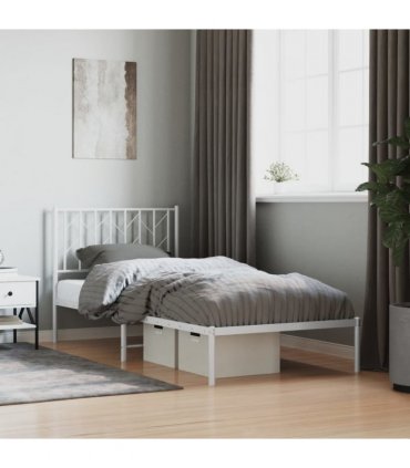 vidaXL Metal Bed Frame without Mattress with Headboard White 90x190cm — Size: 90 x 190 cm — V0671975702