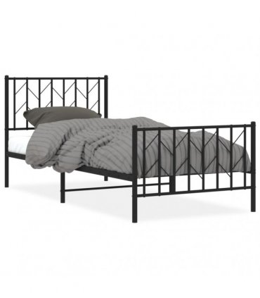 vidaXL Metal Bed Frame without Mattress with Footboard Blac — Size: 90 x 200 cm, Model: with headboard & footboard — V0671975705