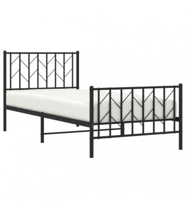 vidaXL Metal Bed Frame without Mattress with Footboard Blac — Size: 90 x 200 cm, Model: with headboard & footboard — V0671975705