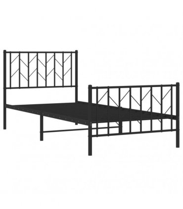 vidaXL Metal Bed Frame without Mattress with Footboard Blac — Size: 90 x 200 cm, Model: with headboard & footboard — V0671975705