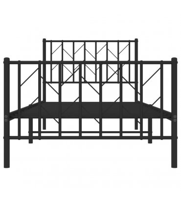 vidaXL Metal Bed Frame without Mattress with Footboard Blac — Size: 90 x 200 cm, Model: with headboard & footboard — V0671975705