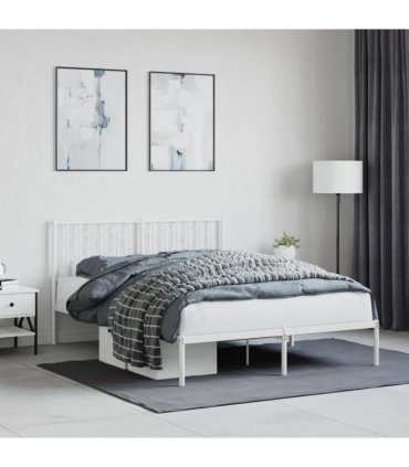 vidaXL Metal Bed Frame without Mattress with Headboard White 140x200cm — Size: 140 x 200 cm — V0671975712
