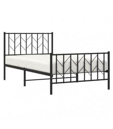 vidaXL Metal Bed Frame without Mattress with Footboard Bla — Size: 100 x 190 cm, Model: with headboard & footboard — V0671975715