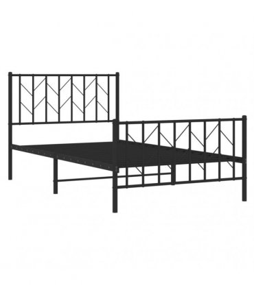 vidaXL Metal Bed Frame without Mattress with Footboard Bla — Size: 100 x 190 cm, Model: with headboard & footboard — V0671975715