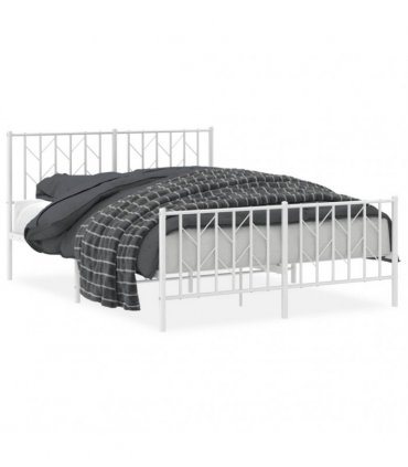vidaXL Metal Bed Frame without Mattress with Footboard White 140x190cm — Size: 140 x 190 cm, Model: with headboard & footboard