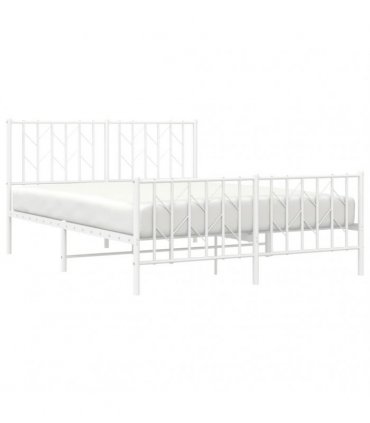 vidaXL Metal Bed Frame without Mattress with Footboard White 140x190cm — Size: 140 x 190 cm, Model: with headboard & footboard