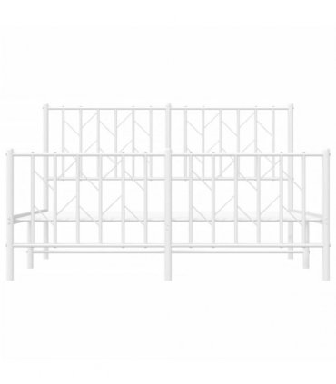 vidaXL Metal Bed Frame without Mattress with Footboard White 140x190cm — Size: 140 x 190 cm, Model: with headboard & footboard