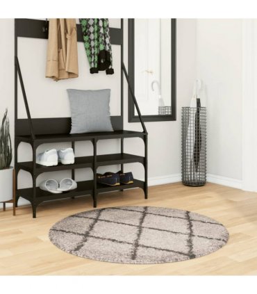 vidaXL Shaggy Rug PAMPLONA High Pile Modern Beige and Anthracite Ø 100 cm