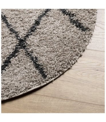 vidaXL Shaggy Rug PAMPLONA High Pile Modern Beige and Anthracite Ø 100 cm