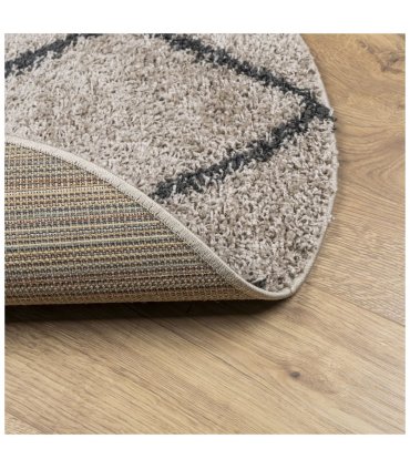 vidaXL Shaggy Rug PAMPLONA High Pile Modern Beige and Anthracite Ø 100 cm