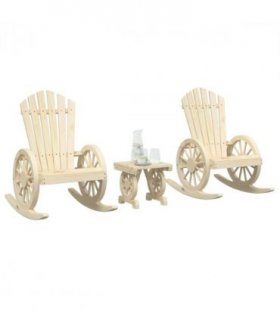 vidaXL 3 Piece Garden Lounge Set Solid Wood Fir — Colour: natural, Model: rocking chair