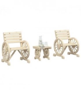 vidaXL 3 Piece Garden Lounge Set Solid Wood Fir — Colour: natural