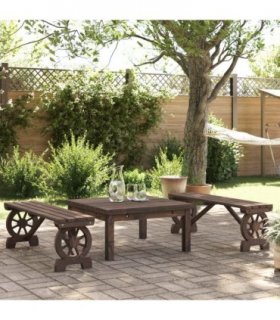 vidaXL Garden Benches 2 pcs Solid Wood Fir — Colour: dark brown, Size: 115 x 28 x 39,5 cm