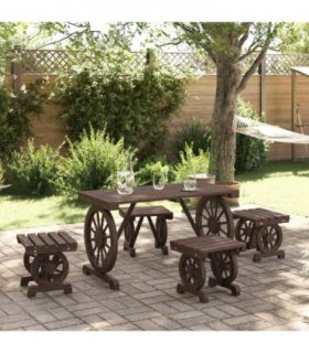 vidaXL Garden Dining Set | Burnt Wood | Solid fir wood with a burnt look — Colour: brown, Model: 4x chair + table