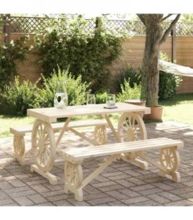 vidaXL Garden Dining Set | Natural wood | Solid fir wood | Medium | Durable — Model: 2x bench + table