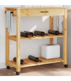 vidaXL Kitchen Trolley MONZA 84x40x88.5 cm Solid Wood Pine — Colour: Brown, Size: 84 x 40 x 90 cm