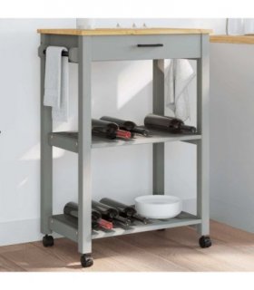 vidaXL Kitchen Trolley MONZA 60x40x88.5 cm Solid Wood Pine — Colour: Grey, Size: 60 x 40 x 90 cm