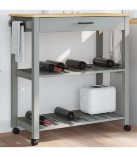 vidaXL Kitchen Trolley MONZA 84x40x88.5 cm Solid Wood Pine — Colour: Grey, Size: 84 x 40 x 90 cm