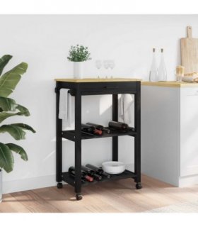vidaXL Kitchen Trolley MONZA Black 60 x 40 x 88.5 cm Solid Pine Wood — Size: 60 x 40 x 90 cm