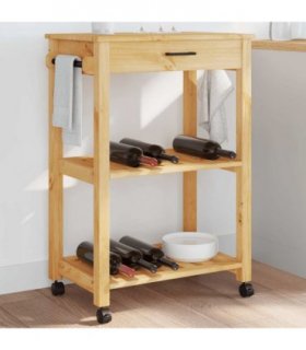 vidaXL Kitchen Trolley MONZA 60x40x88.5 cm Solid Wood Pine — Colour: Brown, Size: 60 x 40 x 90 cm