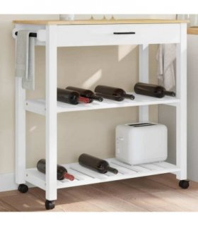 vidaXL Kitchen Trolley MONZA 84x40x88.5 cm Solid Wood Pine — Colour: White, Size: 84 x 40 x 90 cm