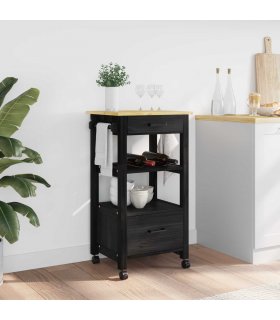vidaXL Kitchen Trolley MONZA Black 48 x 40 x 88.5 cm Solid Pine Wood