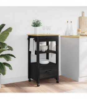 vidaXL Kitchen Trolley MONZA Black 48 x 40 x 88.5 cm Solid Pine Wood — V0671976316