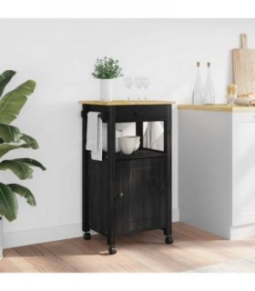 vidaXL Kitchen Trolley MONZA Black 48 x 40 x 88.5 cm Solid Pine Wood — V0671976320