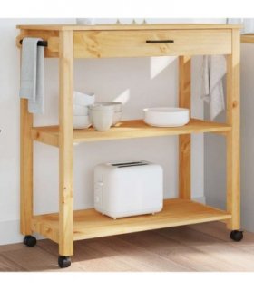 vidaXL Kitchen Trolley MONZA 84x40x88.5 cm Solid Wood Pine — Colour: Brown, Size: 84 x 40 x 90 cm — V0671976323